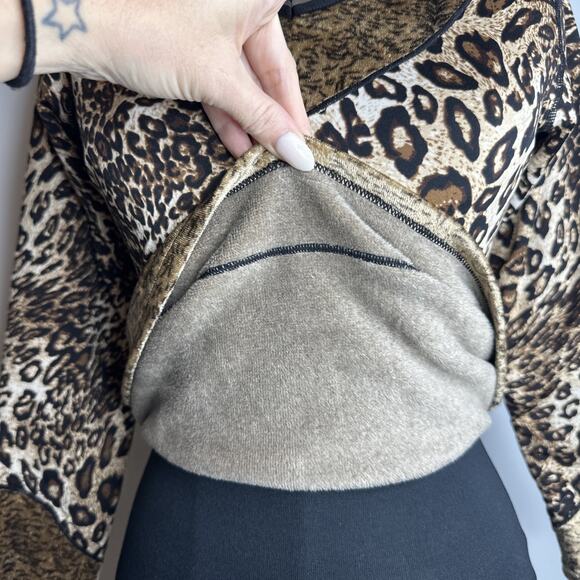 Vintage Y2K 90s Top XS Thermal Leopard Print V Neck Long Sleeve Cyber Grunge - Picture 8 of 9